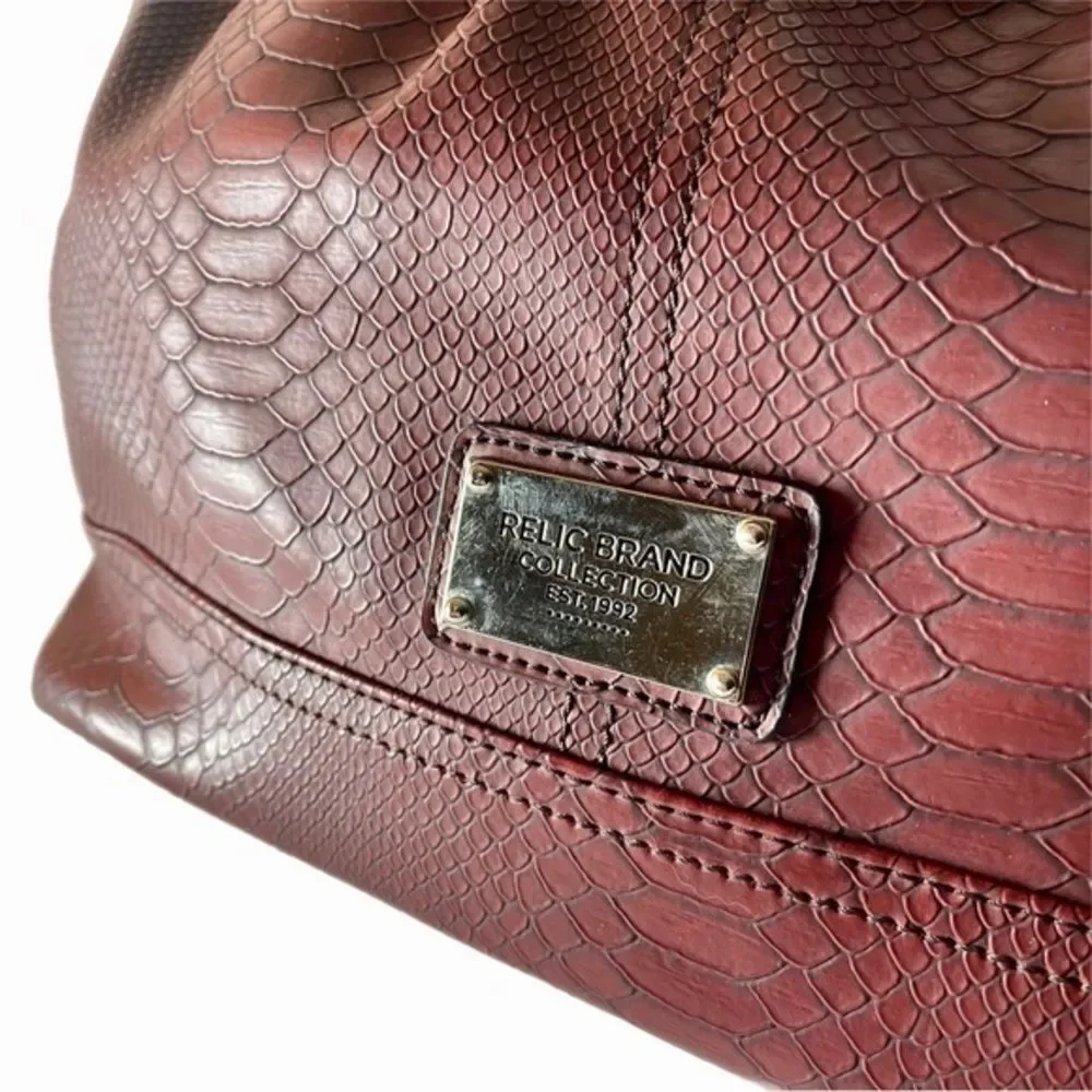 Relic Burgundy Crocodile Embossed Leather Shoulder Purse